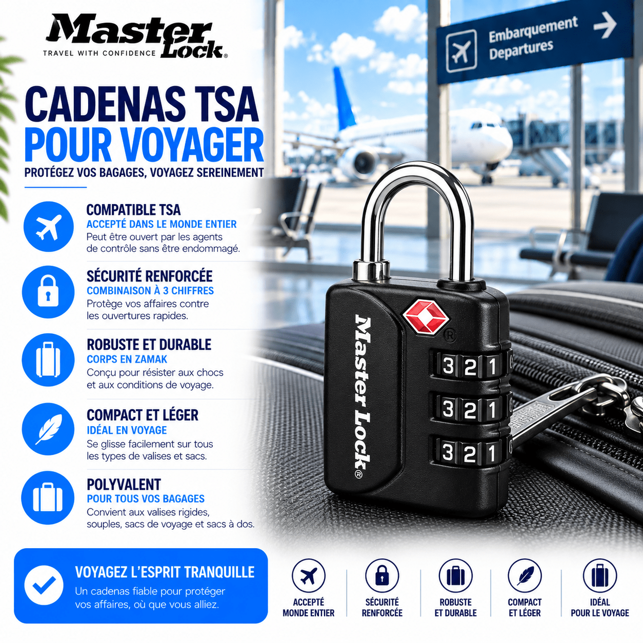 Cadenas TSA Master Lock à combinaison pour valise et voyage