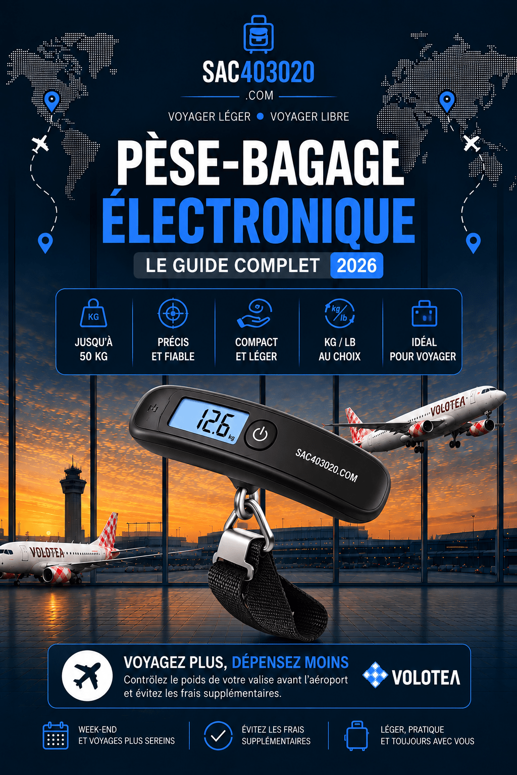 Pèse-bagage électronique pour contrôler le poids d'une valise et d'un bagage cabine