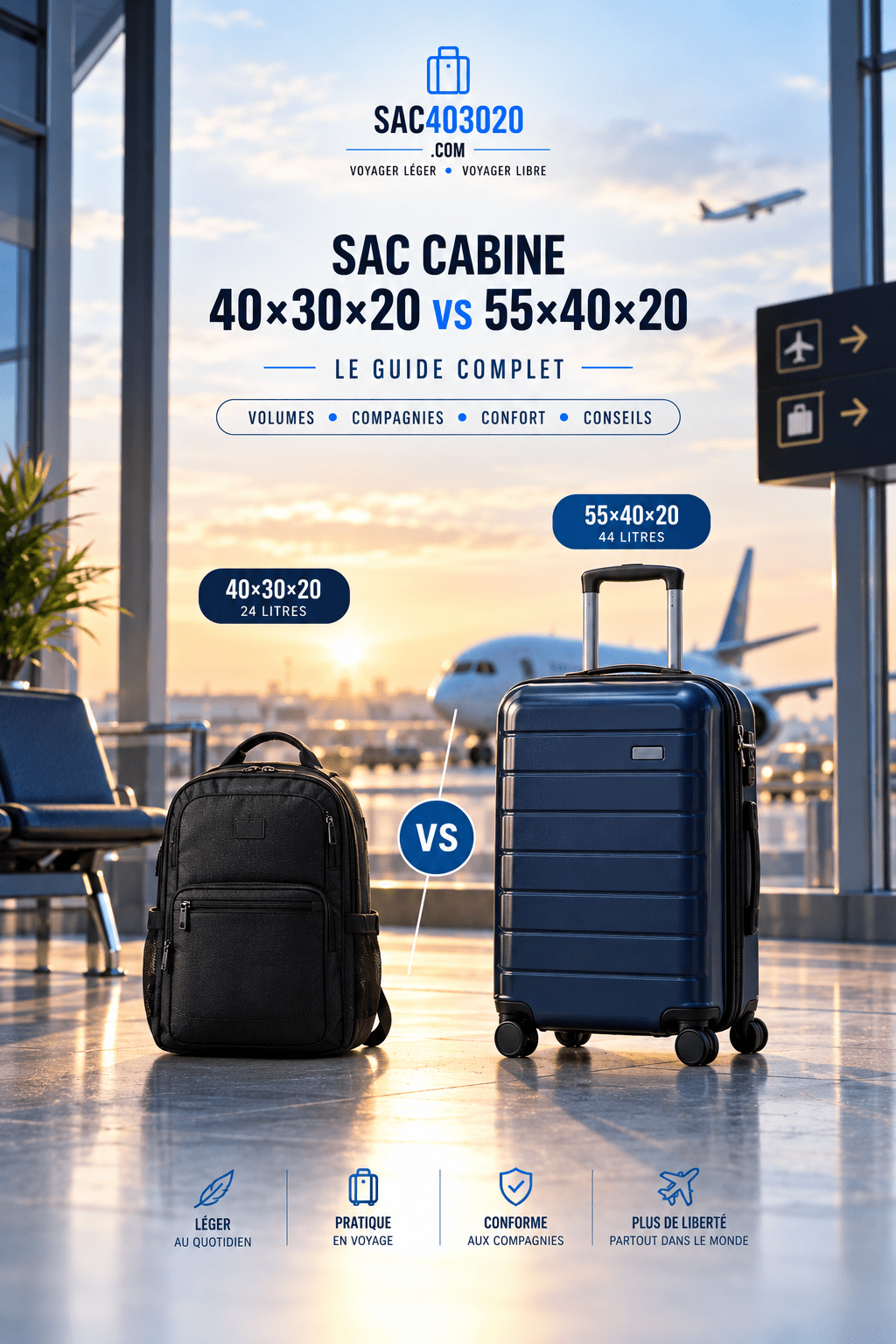 Sac cabine 40x30x20 vs 55x40x20 comparatif des dimensions et formats cabine