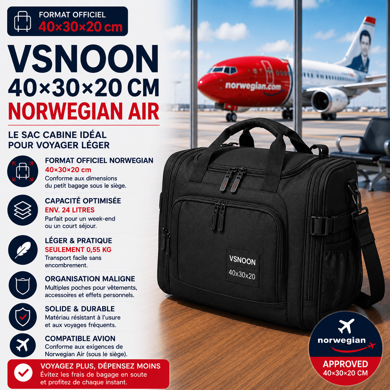 Sac de voyage VSNOON souple pour petit bagage Norwegian