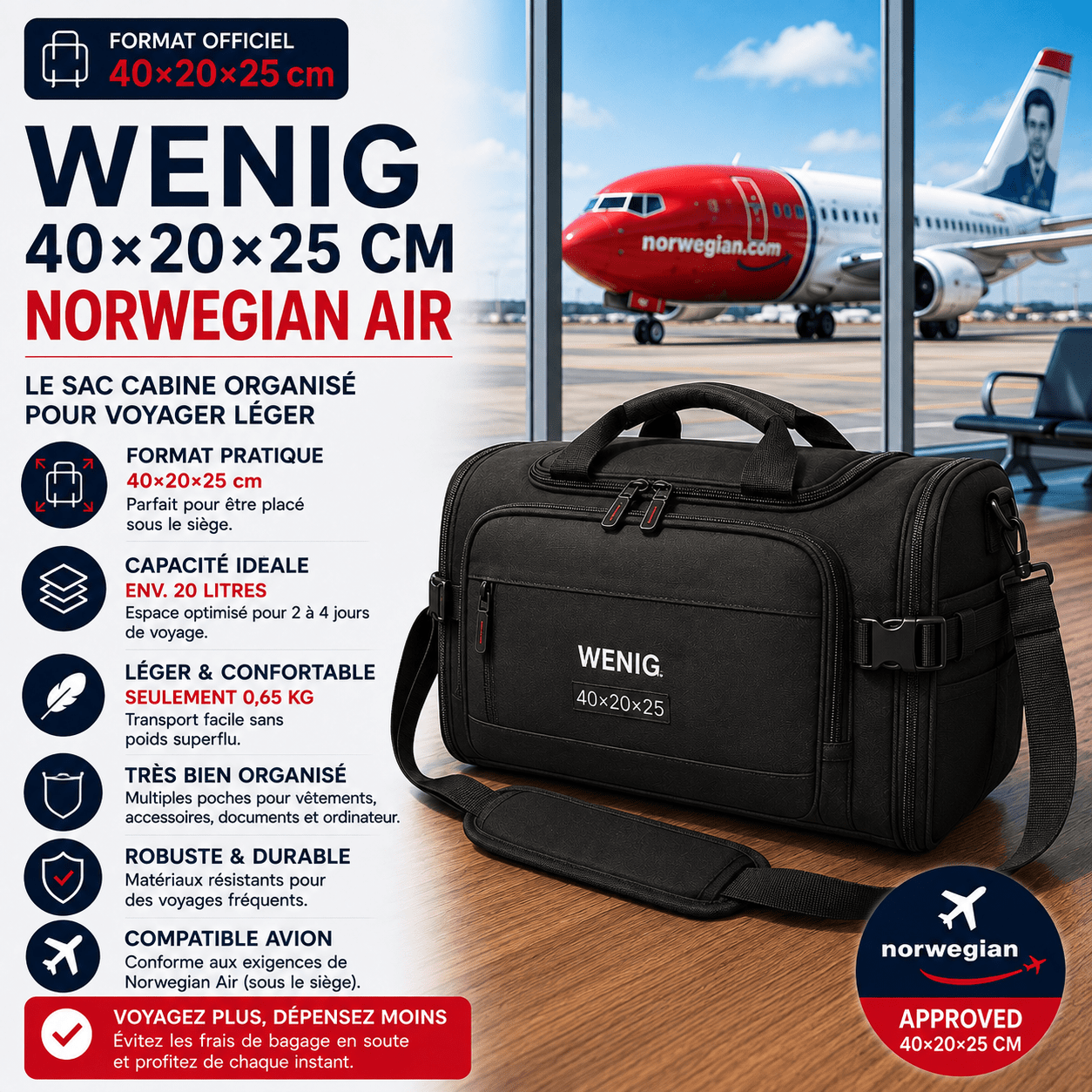 Sac WENIG 40x20x25 pour petit bagage Norwegian