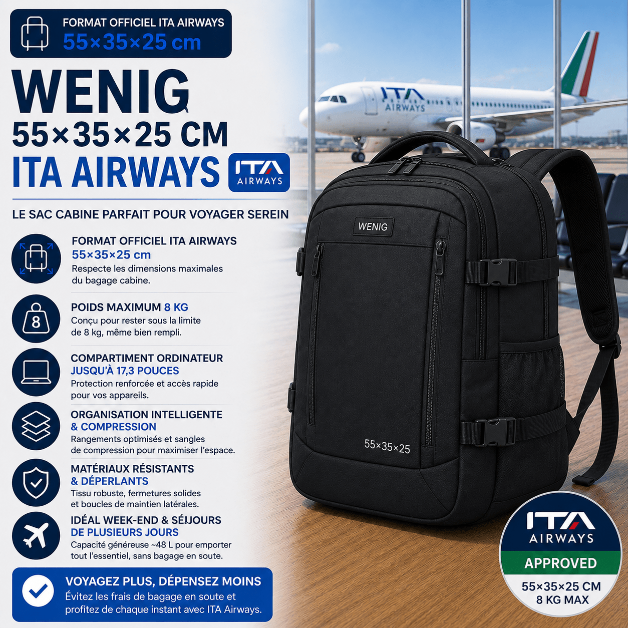 Sac WENIG 55x35x25 pour bagage cabine ITA Airways